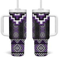 Purple Taniko Pattern Aotearoa Tumbler With Handle Niho Taniwha Mix Poutama LT14 One Size: 40 oz Purple - Polynesian Pride