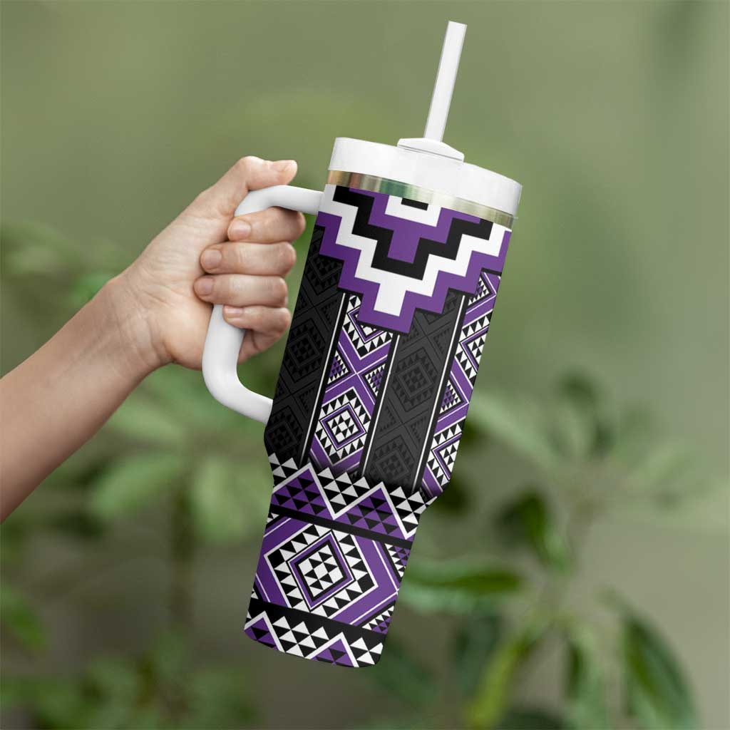 Purple Taniko Pattern Aotearoa Tumbler With Handle Niho Taniwha Mix Poutama LT14 - Polynesian Pride