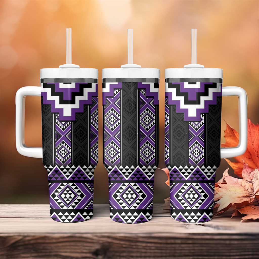 Purple Taniko Pattern Aotearoa Tumbler With Handle Niho Taniwha Mix Poutama LT14 - Polynesian Pride