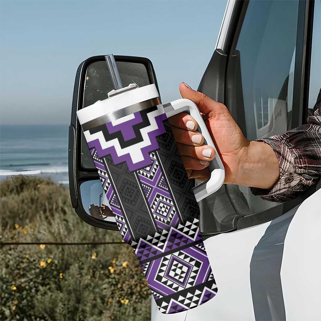 Purple Taniko Pattern Aotearoa Tumbler With Handle Niho Taniwha Mix Poutama LT14 - Polynesian Pride
