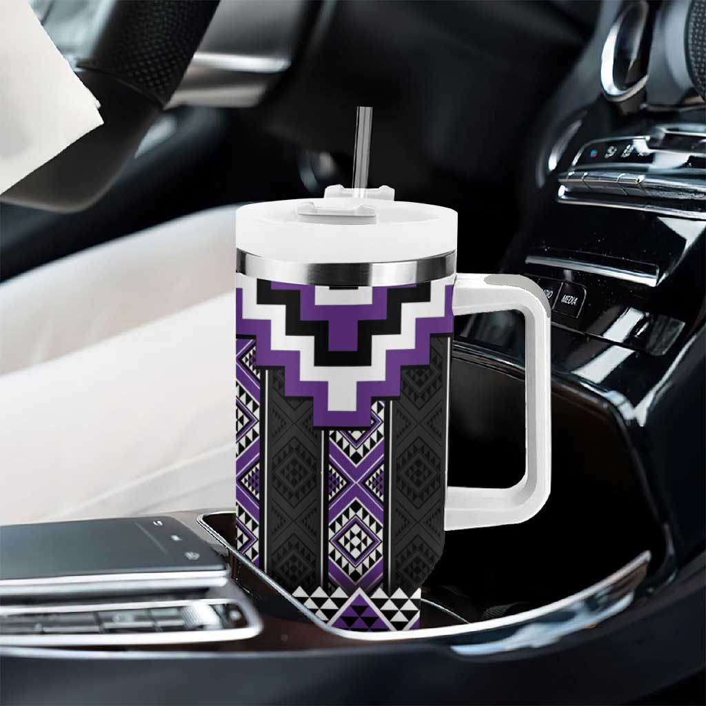 Purple Taniko Pattern Aotearoa Tumbler With Handle Niho Taniwha Mix Poutama LT14 - Polynesian Pride