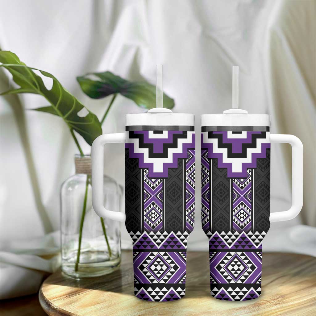 Purple Taniko Pattern Aotearoa Tumbler With Handle Niho Taniwha Mix Poutama LT14 - Polynesian Pride