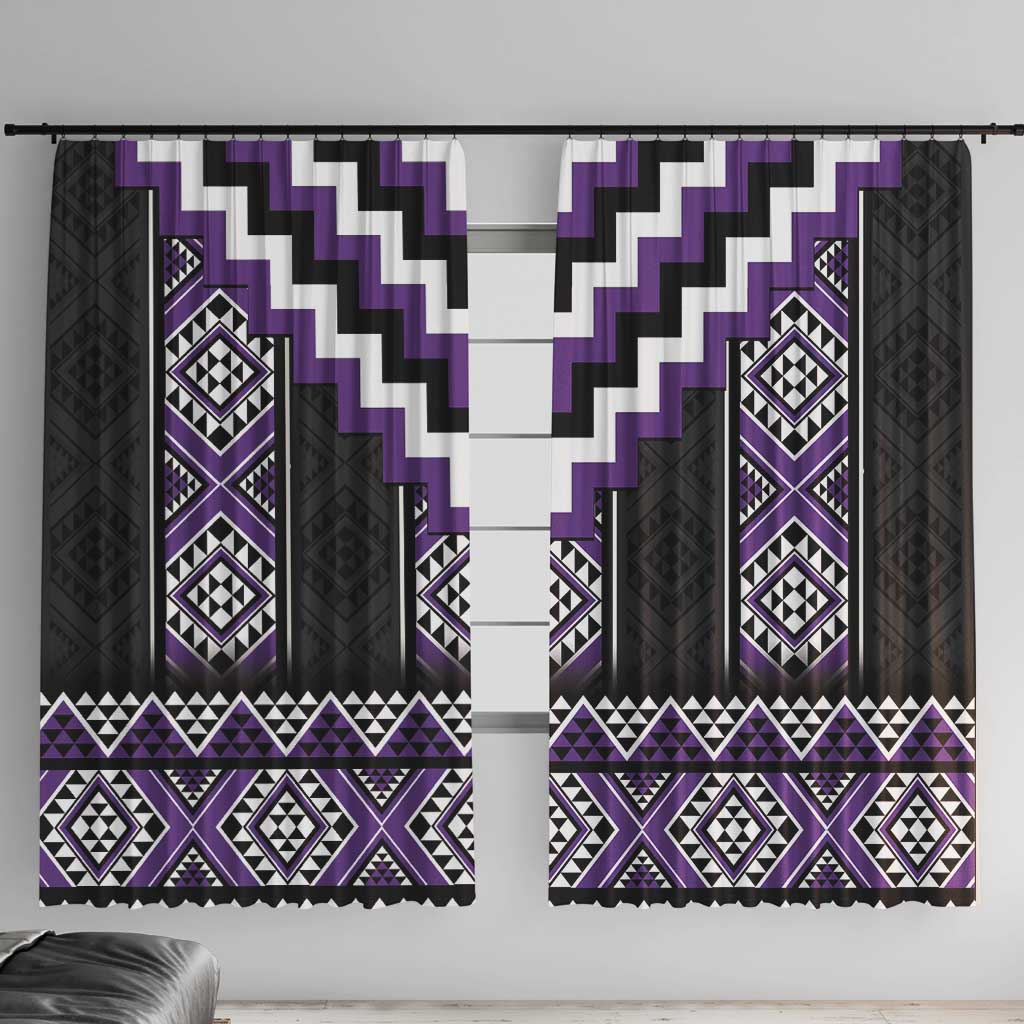 Purple Taniko Pattern Aotearoa Window Curtain Niho Taniwha Mix Poutama LT14 With Hooks Purple - Polynesian Pride