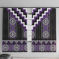 Purple Taniko Pattern Aotearoa Window Curtain Niho Taniwha Mix Poutama LT14 With Hooks Purple - Polynesian Pride