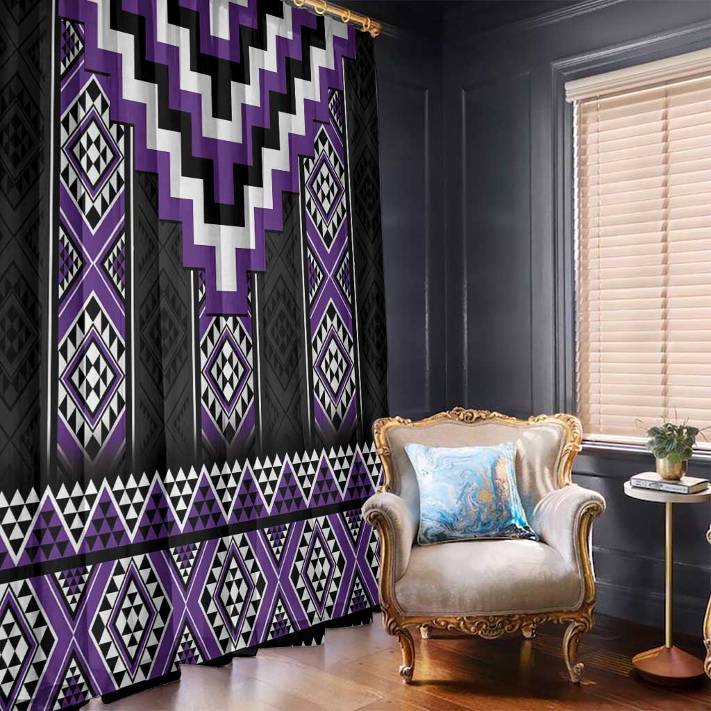 Purple Taniko Pattern Aotearoa Window Curtain Niho Taniwha Mix Poutama LT14 - Polynesian Pride