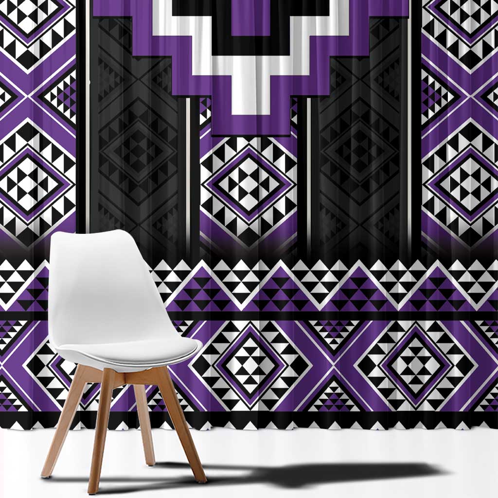 Purple Taniko Pattern Aotearoa Window Curtain Niho Taniwha Mix Poutama LT14 - Polynesian Pride