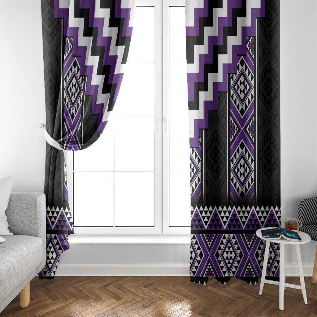 Purple Taniko Pattern Aotearoa Window Curtain Niho Taniwha Mix Poutama LT14 - Polynesian Pride