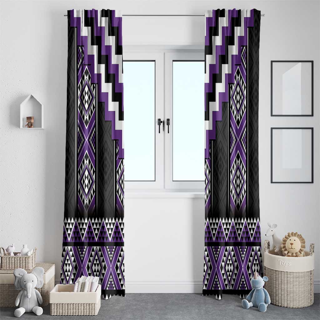 Purple Taniko Pattern Aotearoa Window Curtain Niho Taniwha Mix Poutama LT14 - Polynesian Pride