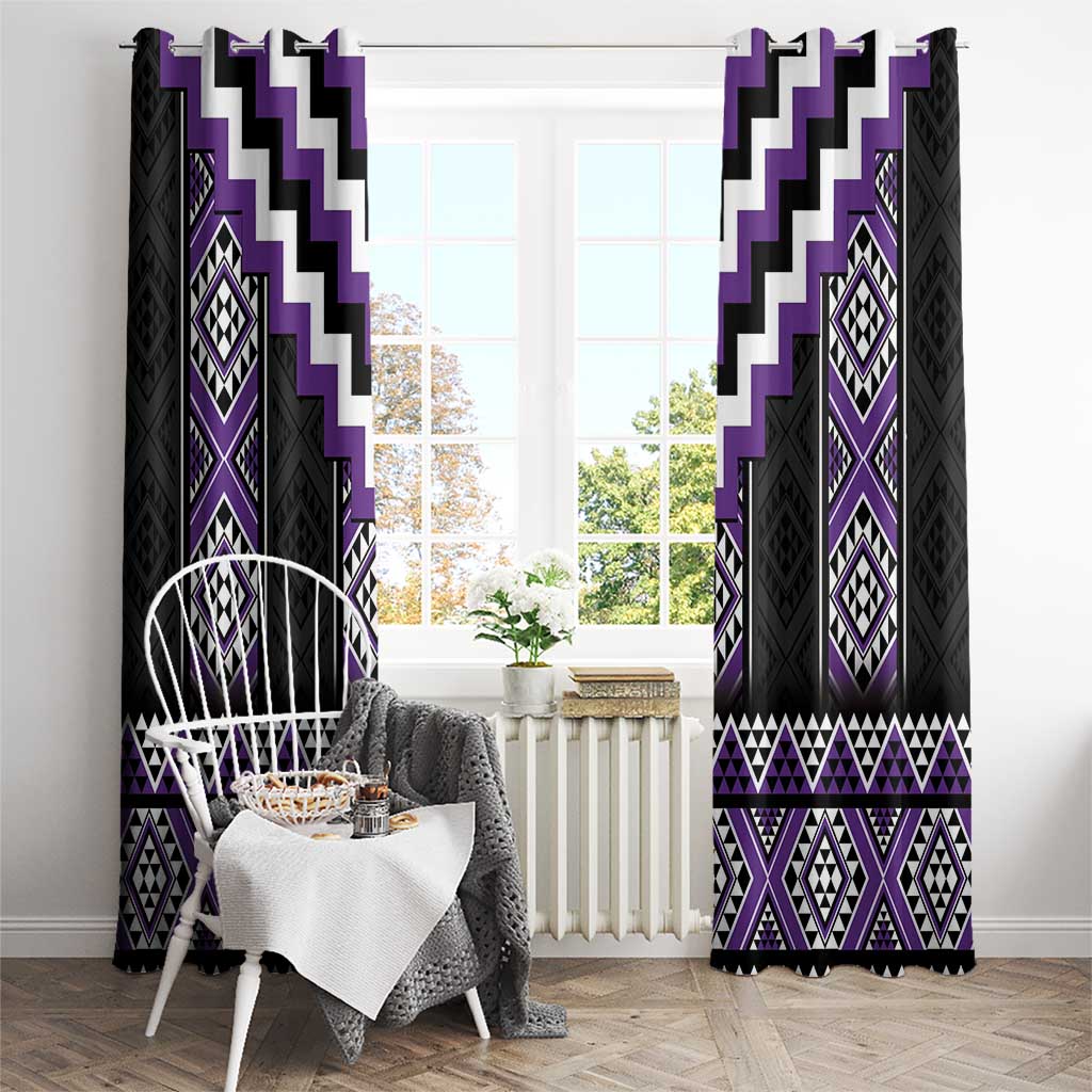 Purple Taniko Pattern Aotearoa Window Curtain Niho Taniwha Mix Poutama LT14 - Polynesian Pride