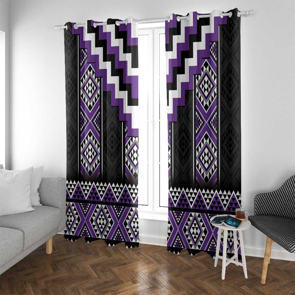 Purple Taniko Pattern Aotearoa Window Curtain Niho Taniwha Mix Poutama LT14 With Grommets Purple - Polynesian Pride
