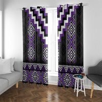 Purple Taniko Pattern Aotearoa Window Curtain Niho Taniwha Mix Poutama LT14 With Grommets Purple - Polynesian Pride