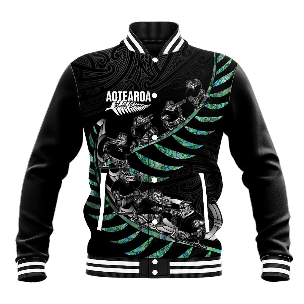 Custom New Zealand Silver Fern Rugby Baseball Jacket Aotearoa Kiwi Maori Pattern LT14 Unisex Black - Polynesian Pride