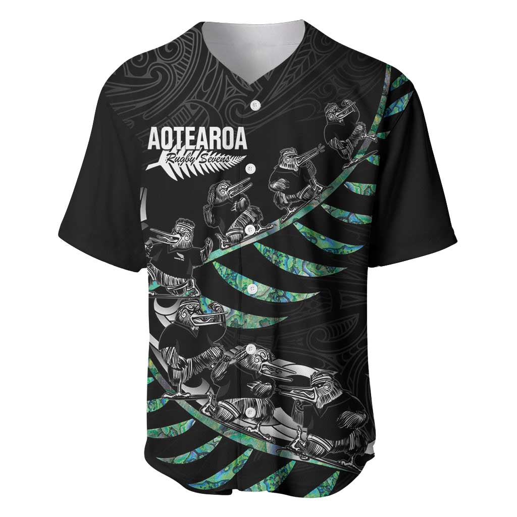 Custom New Zealand Silver Fern Rugby Baseball Jersey Aotearoa Kiwi Maori Pattern LT14 Black - Polynesian Pride