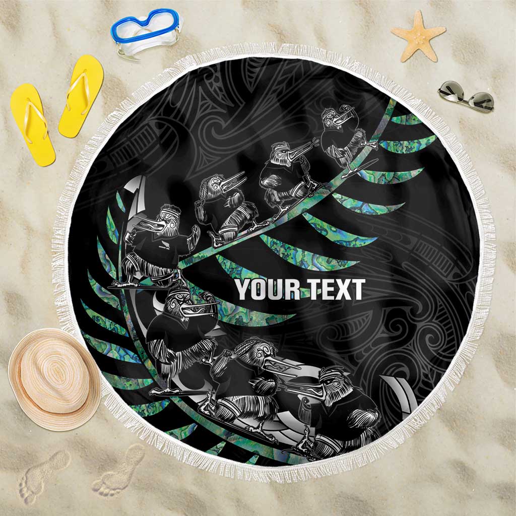 Custom New Zealand Silver Fern Rugby Beach Blanket Aotearoa Kiwi Maori Pattern LT14 One Size 150cm Black - Polynesian Pride