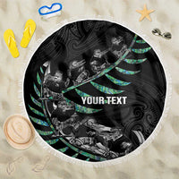 Custom New Zealand Silver Fern Rugby Beach Blanket Aotearoa Kiwi Maori Pattern LT14 One Size 150cm Black - Polynesian Pride