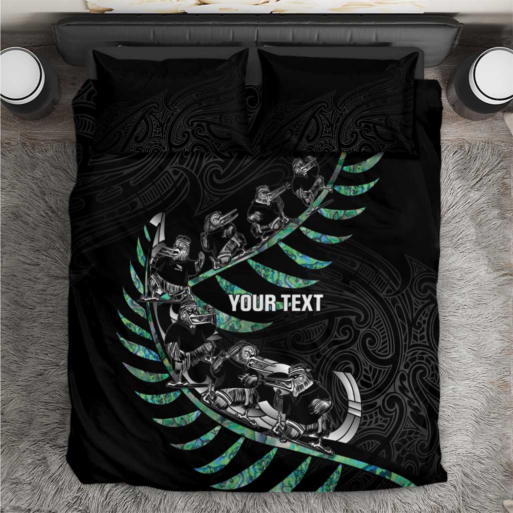 Custom New Zealand Silver Fern Rugby Bedding Set Aotearoa Kiwi Maori Pattern LT14 Black - Polynesian Pride
