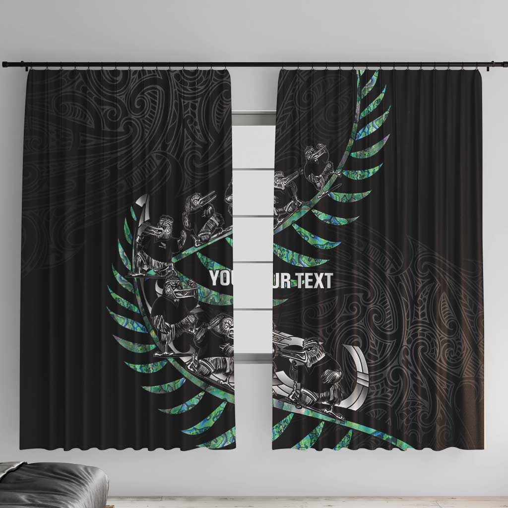 Custom New Zealand Silver Fern Rugby Window Curtain Aotearoa Kiwi Maori Pattern LT14 With Hooks Black - Polynesian Pride