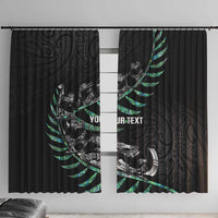 Custom New Zealand Silver Fern Rugby Window Curtain Aotearoa Kiwi Maori Pattern LT14 With Hooks Black - Polynesian Pride