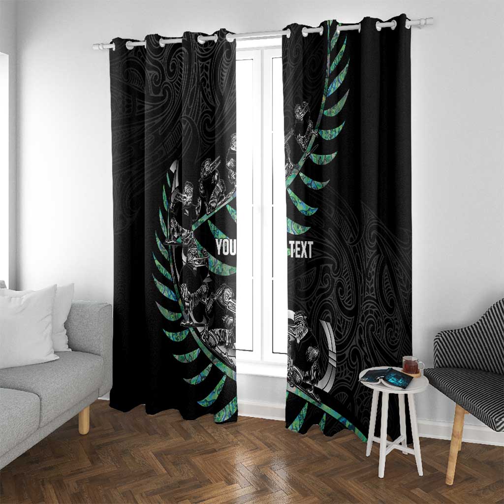 Custom New Zealand Silver Fern Rugby Window Curtain Aotearoa Kiwi Maori Pattern LT14 With Grommets Black - Polynesian Pride