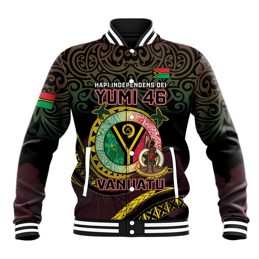 Personalised Vanuatu Baseball Jacket Yumi 46th Hapi Independens Dei - Black Version LT14 Unisex Black - Polynesian Pride