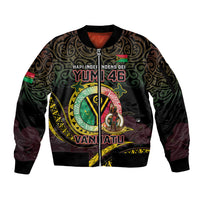 Personalised Vanuatu Sleeve Zip Bomber Jacket Yumi 46th Hapi Independens Dei - Black Version LT14 Unisex Black - Polynesian Pride