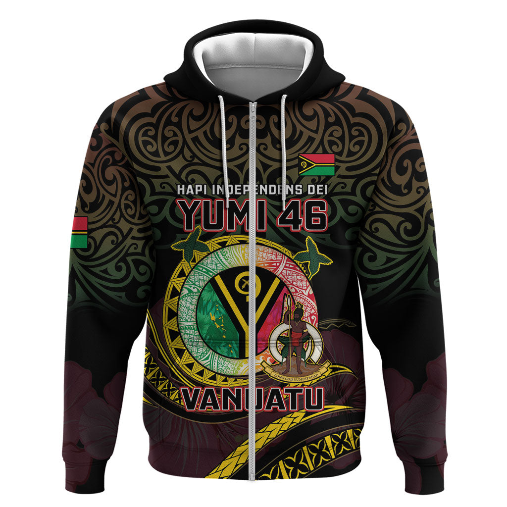 Personalised Vanuatu Zip Hoodie Yumi 46th Hapi Independens Dei - Black Version LT14 Zip Hoodie Black - Polynesian Pride