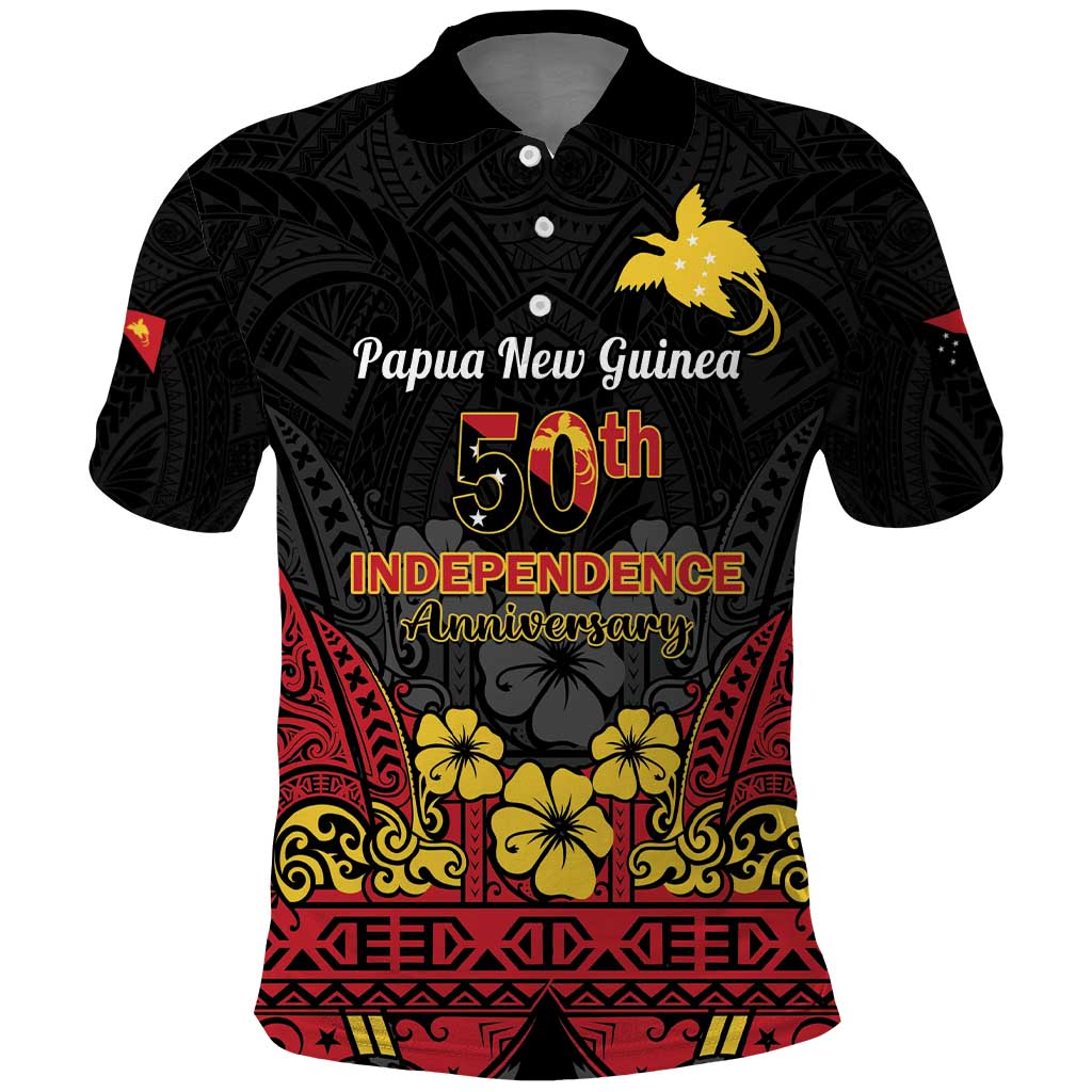 Papua New Guinea Independence Day Polo Shirt PNG Bird of Paradise 50th Anniversary LT14 Black - Polynesian Pride