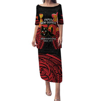 Papua New Guinea Independence Day Puletasi PNG Since 1975 LT14 Long Dress Black - Polynesian Pride