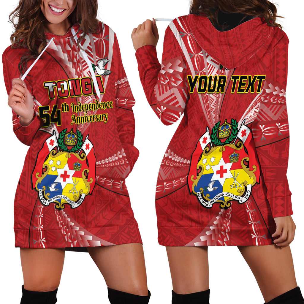 Personalised Tonga Independence Day Hoodie Dress Happy 54th Independence Anniversary Ngatu Pattern LT14 - Polynesian Pride