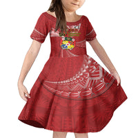 Personalised Tonga Independence Day Kid Short Sleeve Dress Happy 54th Independence Anniversary Ngatu Pattern LT14 KID Red - Polynesian Pride
