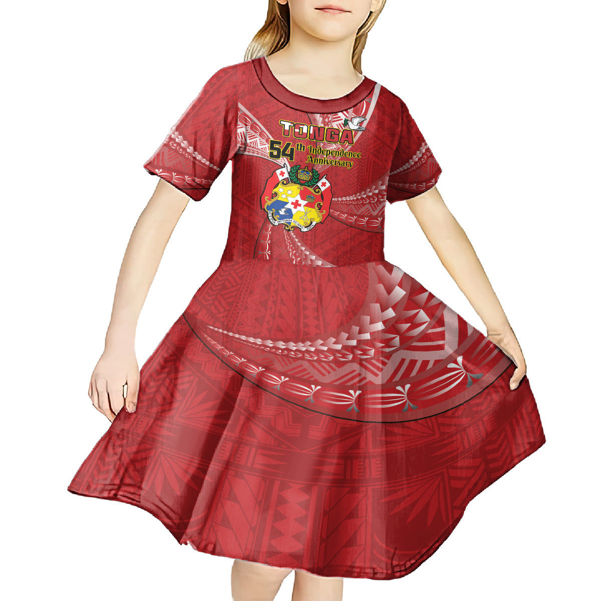 Personalised Tonga Independence Day Kid Short Sleeve Dress Happy 54th Independence Anniversary Ngatu Pattern LT14 - Polynesian Pride