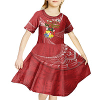 Personalised Tonga Independence Day Kid Short Sleeve Dress Happy 54th Independence Anniversary Ngatu Pattern LT14 - Polynesian Pride