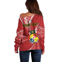 Personalised Tonga Independence Day Off Shoulder Sweater Happy 54th Independence Anniversary Ngatu Pattern LT14 - Polynesian Pride