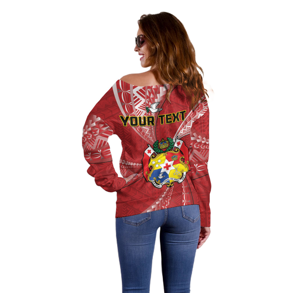 Personalised Tonga Independence Day Off Shoulder Sweater Happy 54th Independence Anniversary Ngatu Pattern LT14 - Polynesian Pride