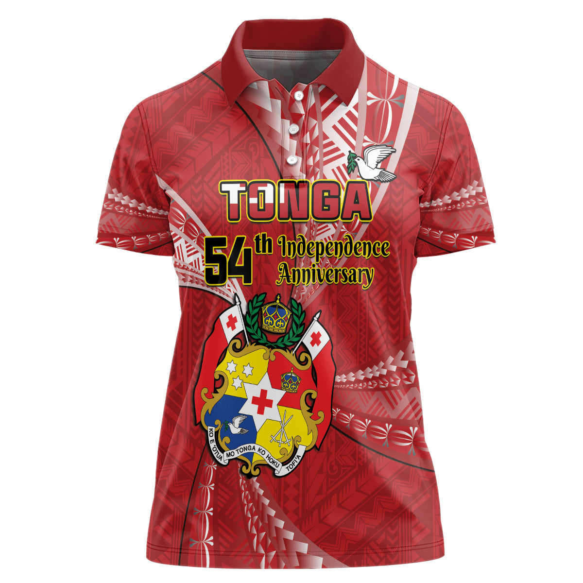 Personalised Tonga Independence Day Women Polo Shirt Happy 54th Independence Anniversary Ngatu Pattern LT14 Female Red - Polynesian Pride