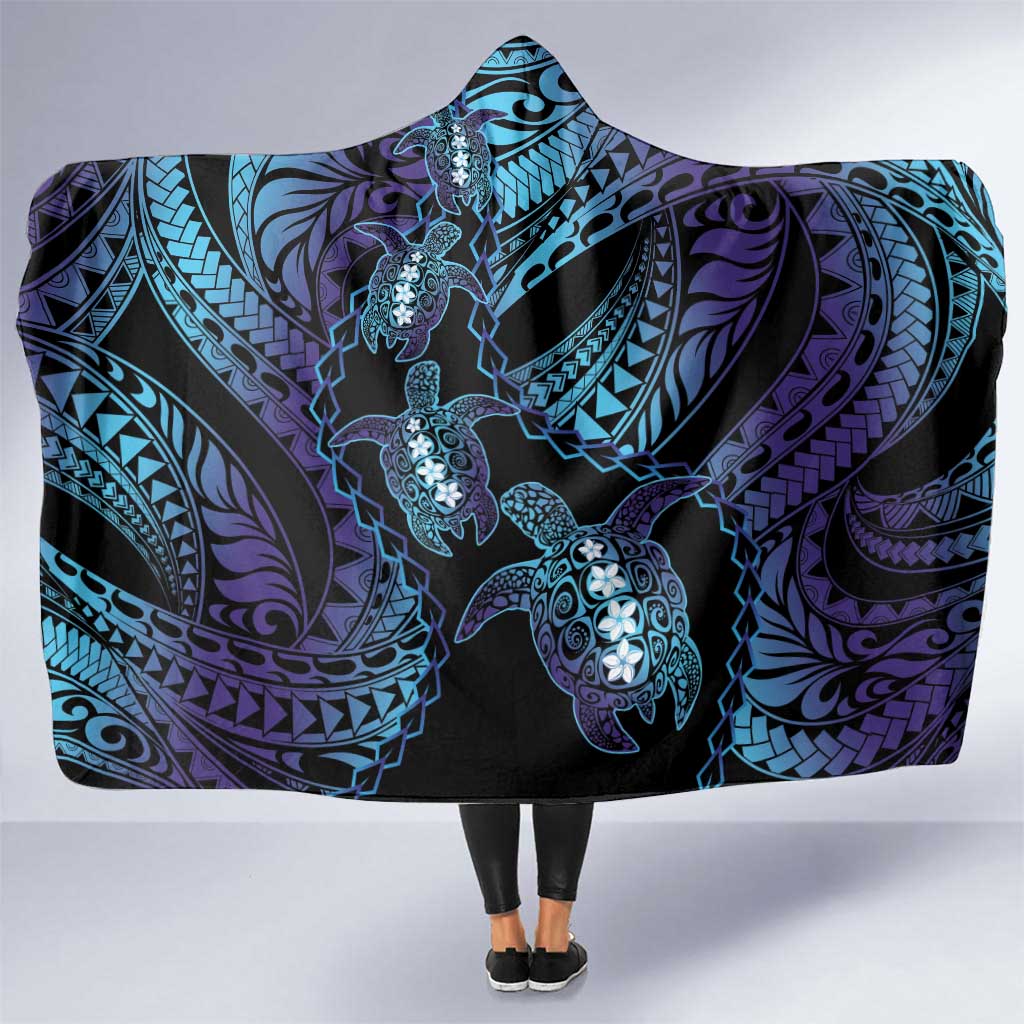Polynesia Sea Turtle Day Hooded Blanket Tribal Honu Plumeria Polynesian Pattern LT14 One Size Purple - Polynesian Pride