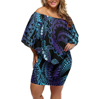 Polynesia Sea Turtle Day Off Shoulder Short Dress Tribal Honu Plumeria Polynesian Pattern LT14 Women Purple - Polynesian Pride