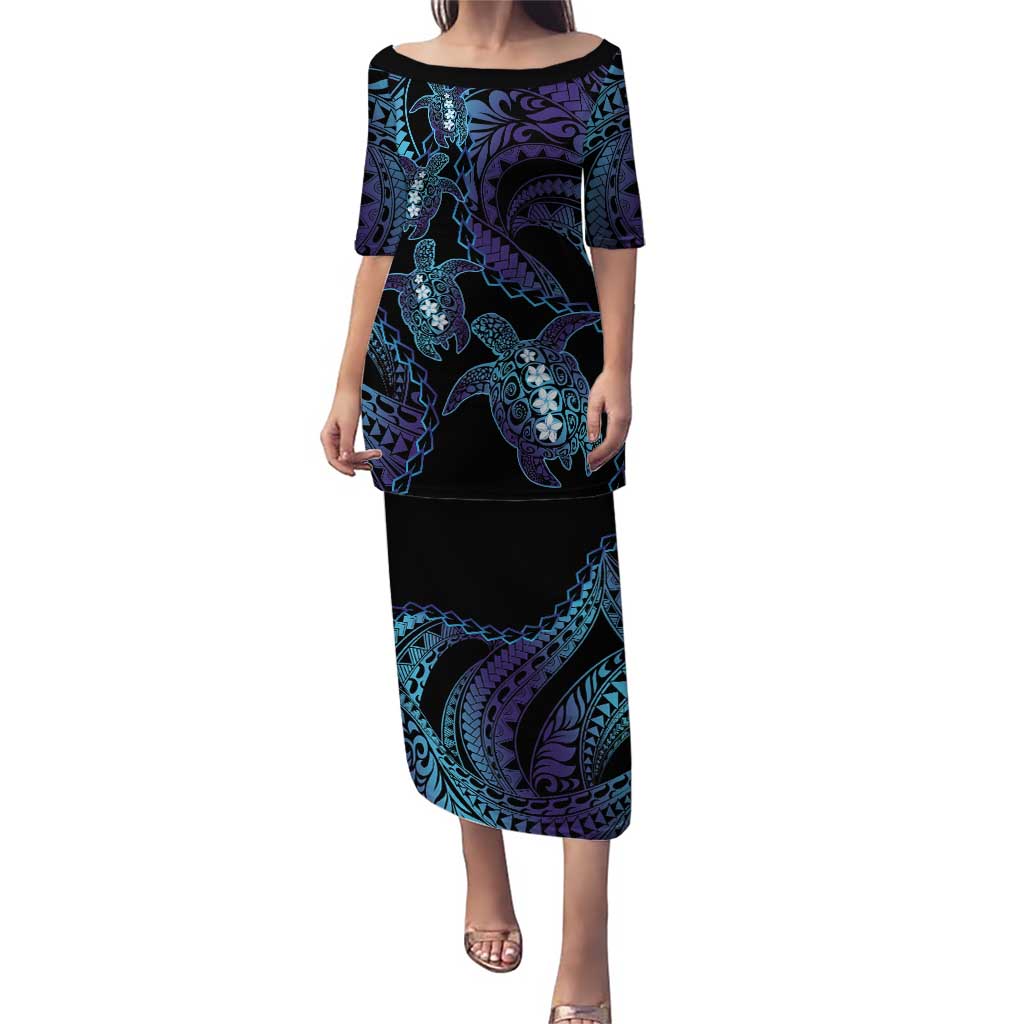 Polynesia Sea Turtle Day Puletasi Tribal Honu Plumeria Polynesian Pattern LT14 Long Dress Purple - Polynesian Pride
