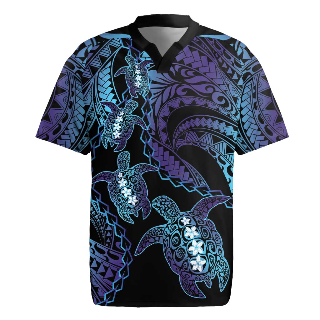 Polynesia Sea Turtle Day Rugby Jersey Tribal Honu Plumeria Polynesian Pattern LT14 Purple - Polynesian Pride