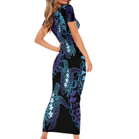 Polynesia Sea Turtle Day Short Sleeve Bodycon Dress Tribal Honu Plumeria Polynesian Pattern LT14 - Polynesian Pride