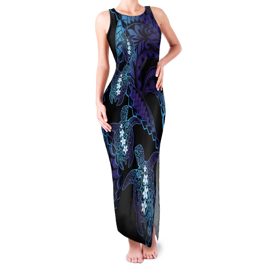 Polynesia Sea Turtle Day Tank Maxi Dress Tribal Honu Plumeria Polynesian Pattern LT14 Women Purple - Polynesian Pride