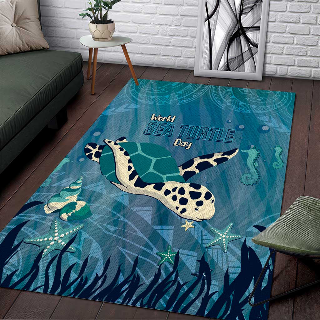 World Sea Turtle Day Polynesia Area Rug Go With The Flow LT14 Cyan - Polynesian Pride
