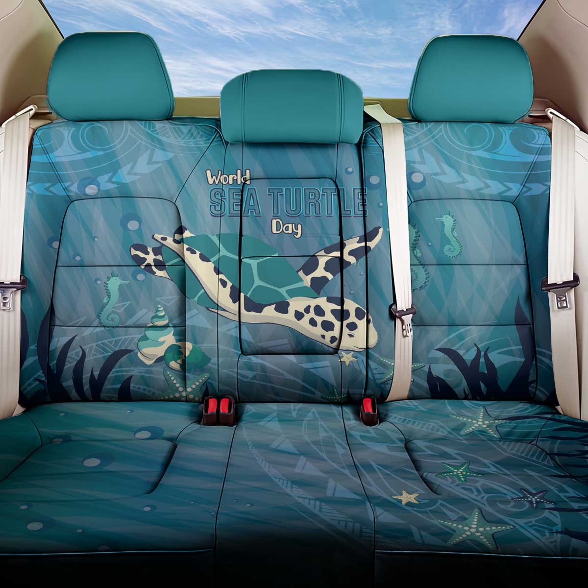 World Sea Turtle Day Polynesia Back Car Seat Cover Go With The Flow LT14 One Size Cyan - Polynesian Pride