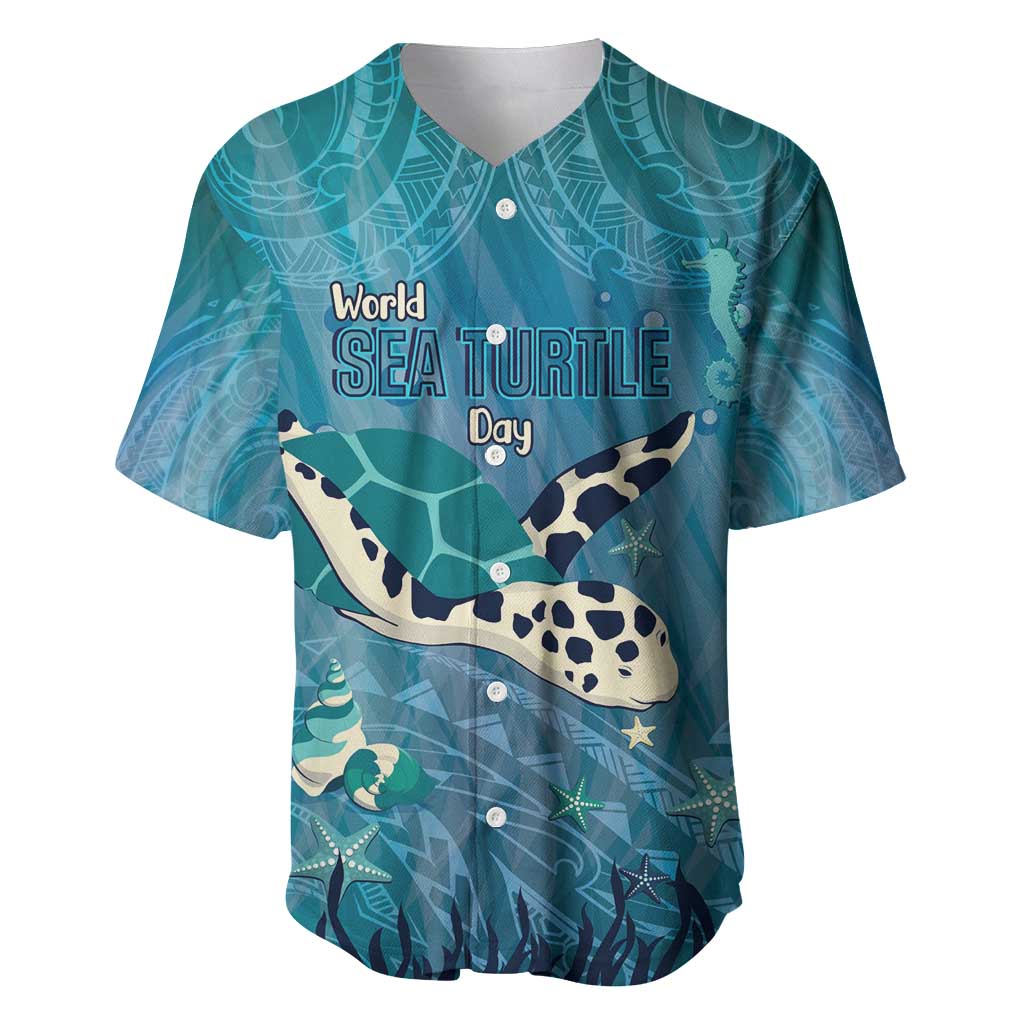 World Sea Turtle Day Polynesia Baseball Jersey Go With The Flow LT14 Cyan - Polynesian Pride