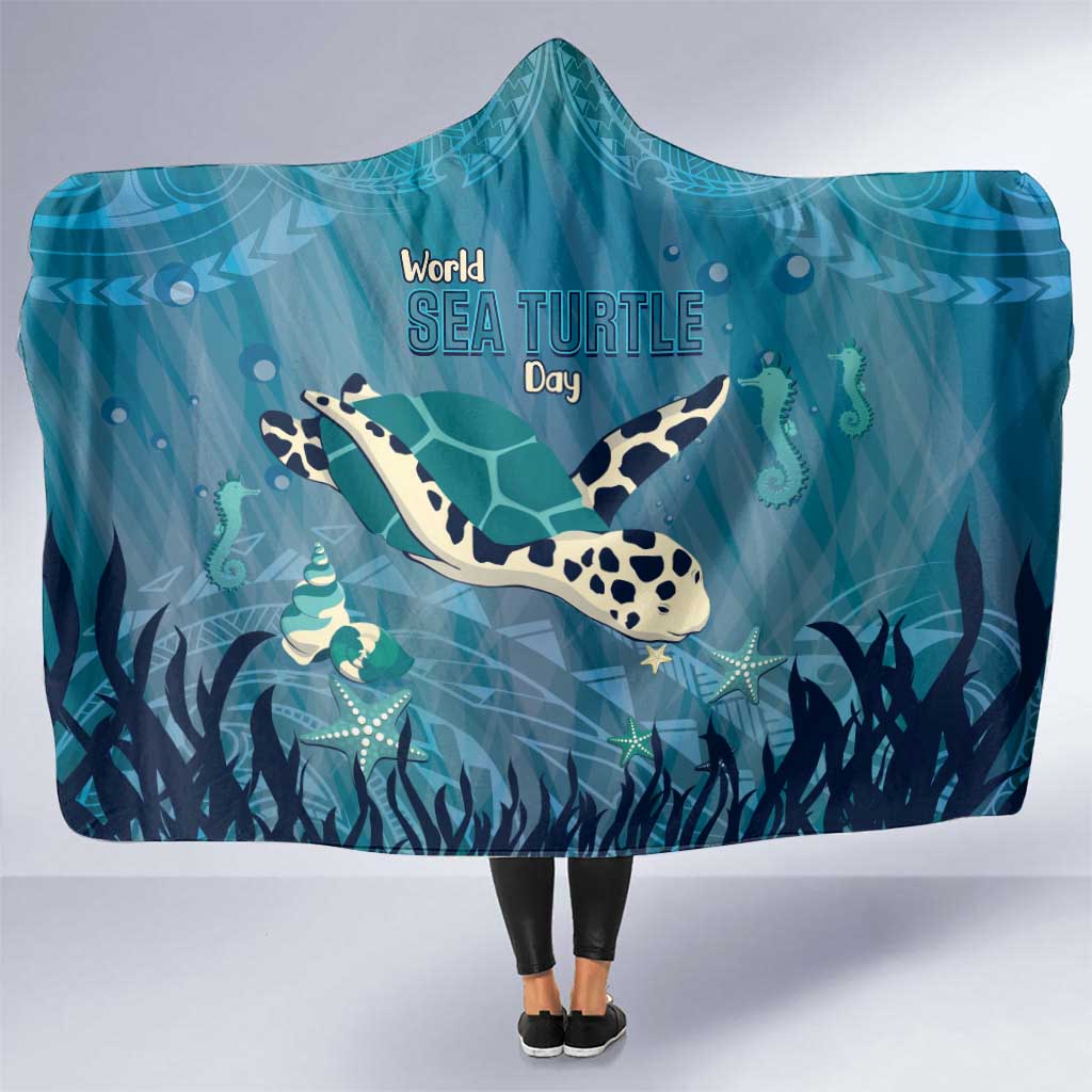 World Sea Turtle Day Polynesia Hooded Blanket Go With The Flow LT14 One Size Cyan - Polynesian Pride