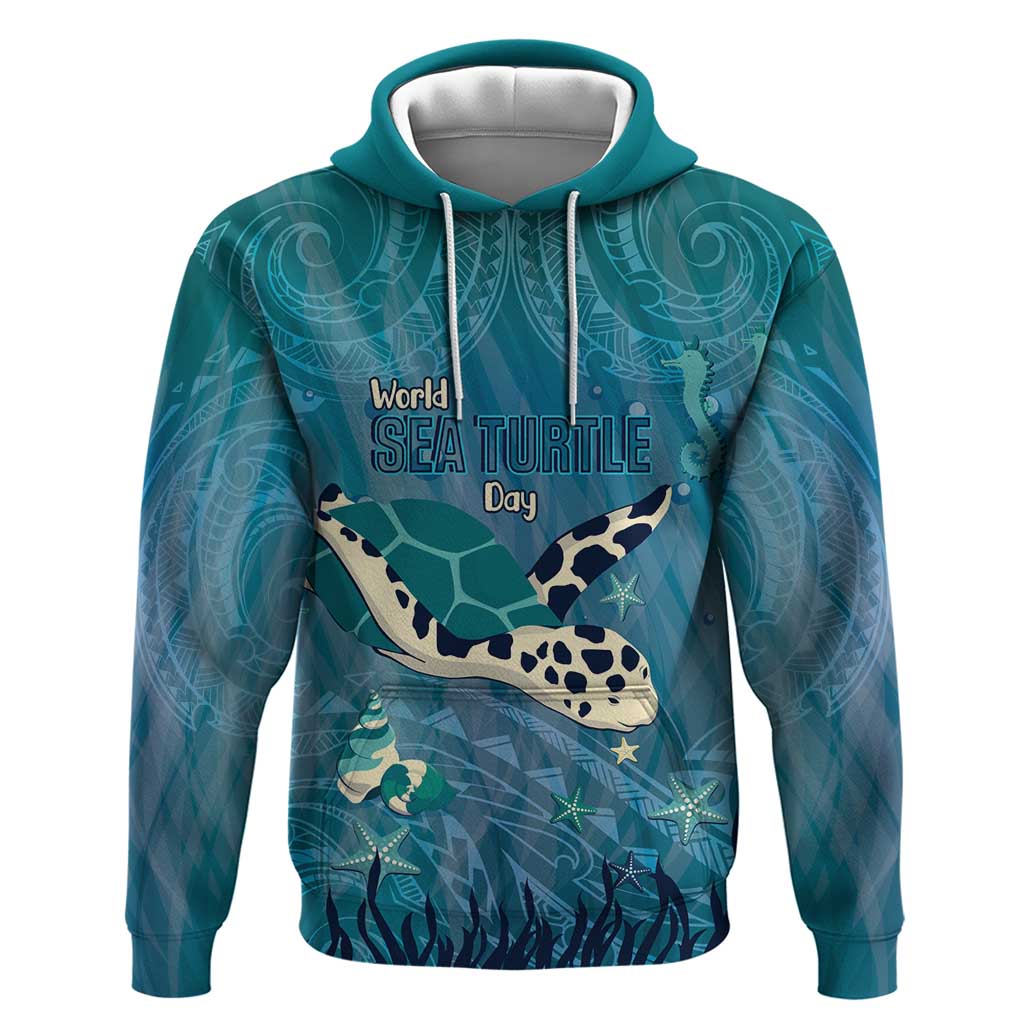 World Sea Turtle Day Polynesia Hoodie Go With The Flow LT14 Pullover Hoodie Cyan - Polynesian Pride