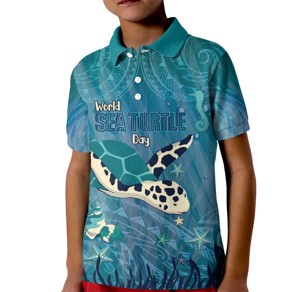 World Sea Turtle Day Polynesia Kid Polo Shirt Go With The Flow LT14 Kid Cyan - Polynesian Pride