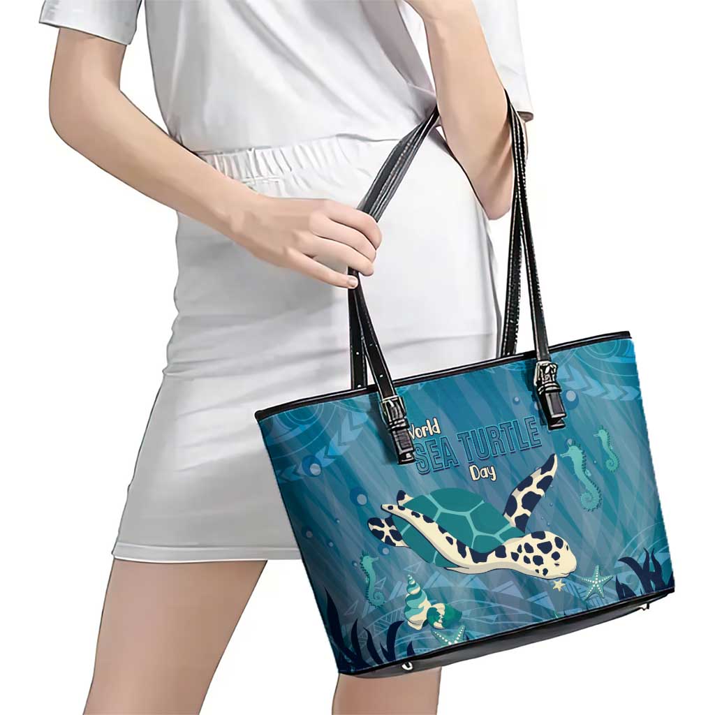 World Sea Turtle Day Polynesia Leather Tote Bag Go With The Flow LT14 - Polynesian Pride