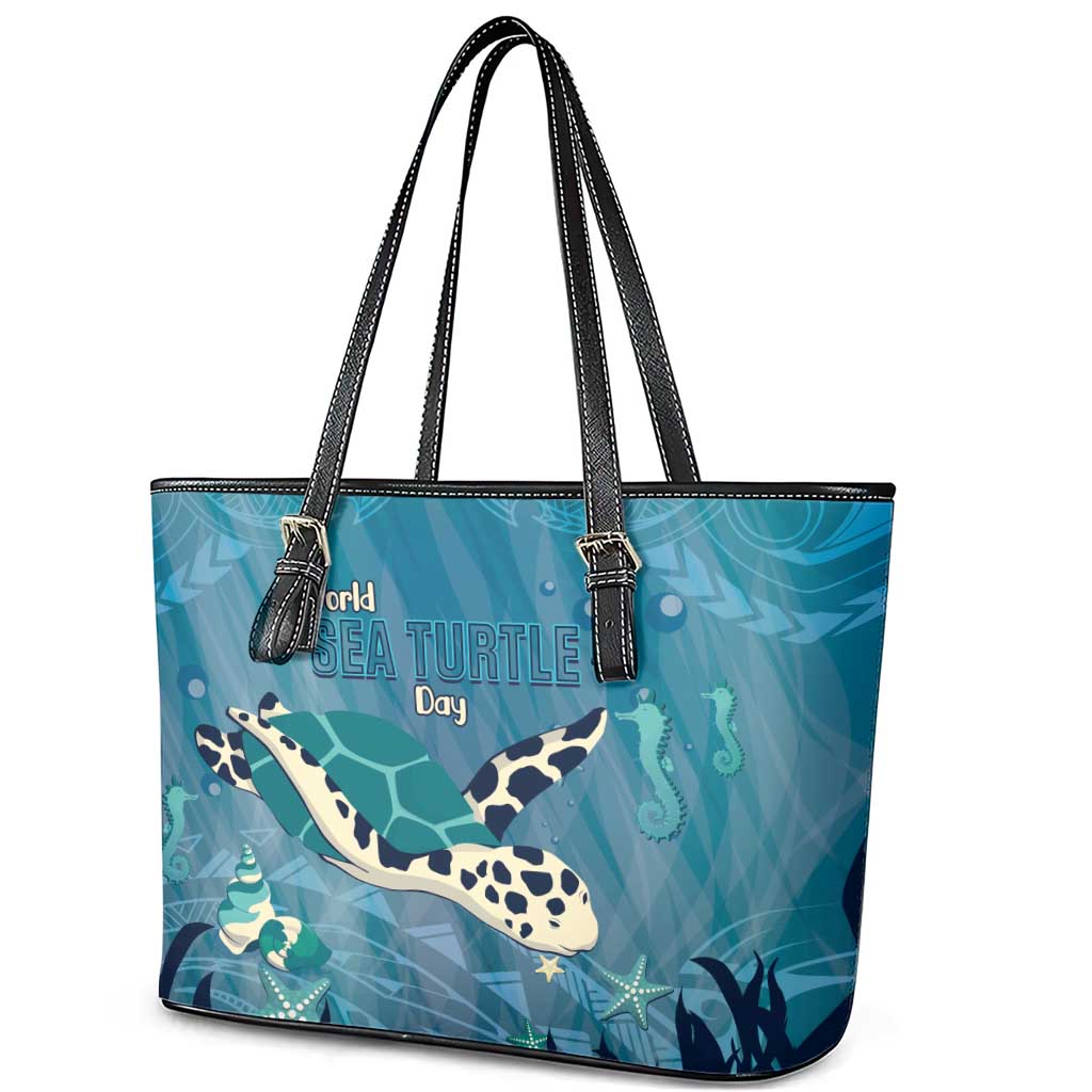 World Sea Turtle Day Polynesia Leather Tote Bag Go With The Flow LT14 - Polynesian Pride