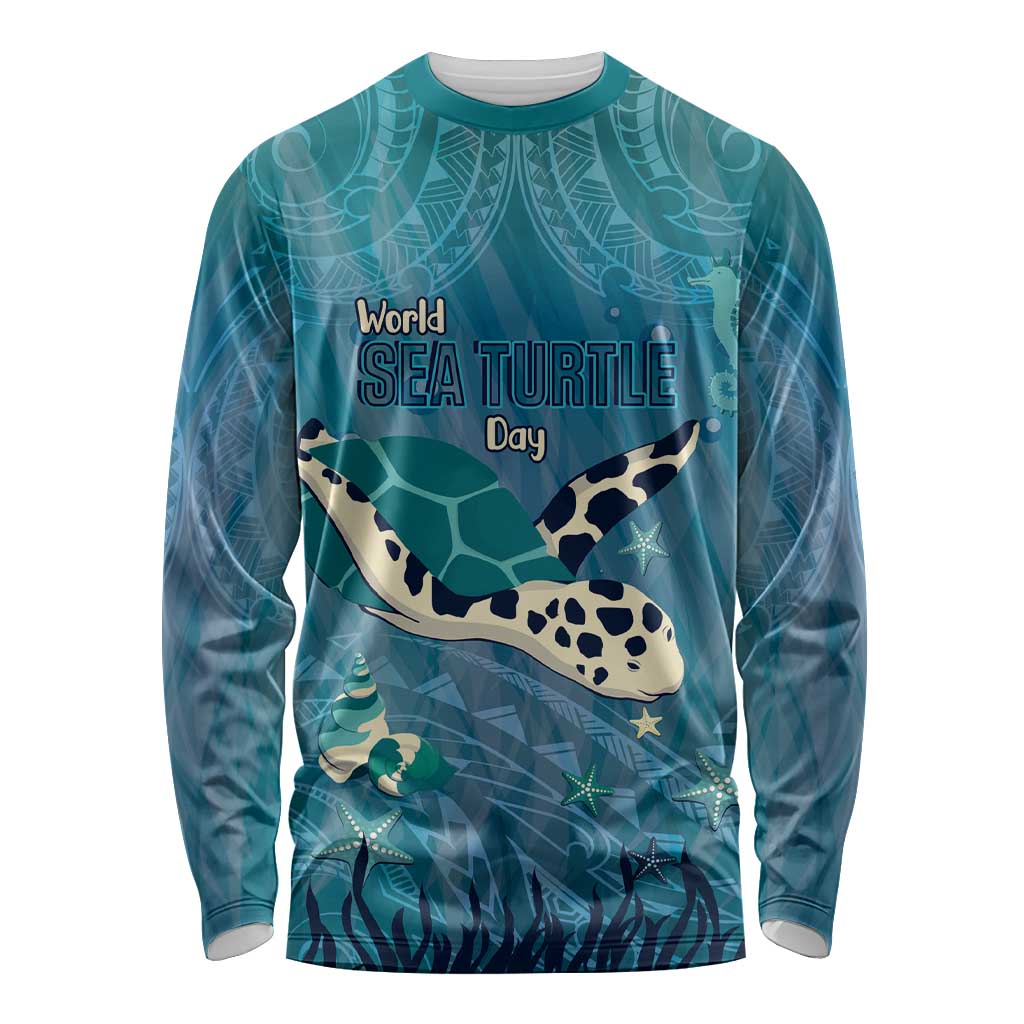 World Sea Turtle Day Polynesia Long Sleeve Shirt Go With The Flow LT14 Unisex Cyan - Polynesian Pride